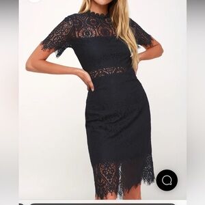 Lulus Remarkable Navy Blue Sheer Lace Dress in XS